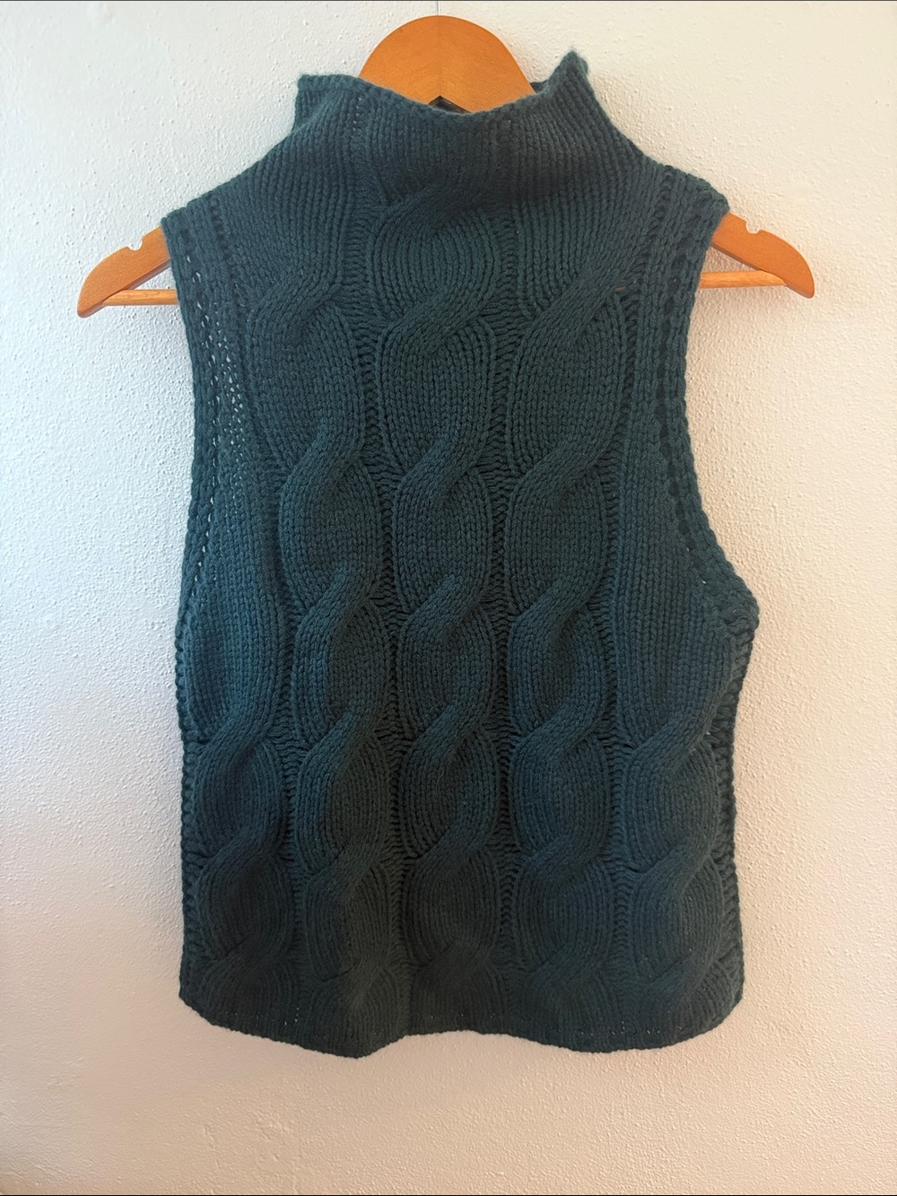 Sablyn Sleeveless Cable-Knit Turtleneck Sweater Vest in green/Teal S